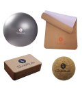 Yoga Pack: Cork yoga brick, Gymball grey 65 cm, Cork yoga mat 183x61 cm, cork massage ball 6.5 cm