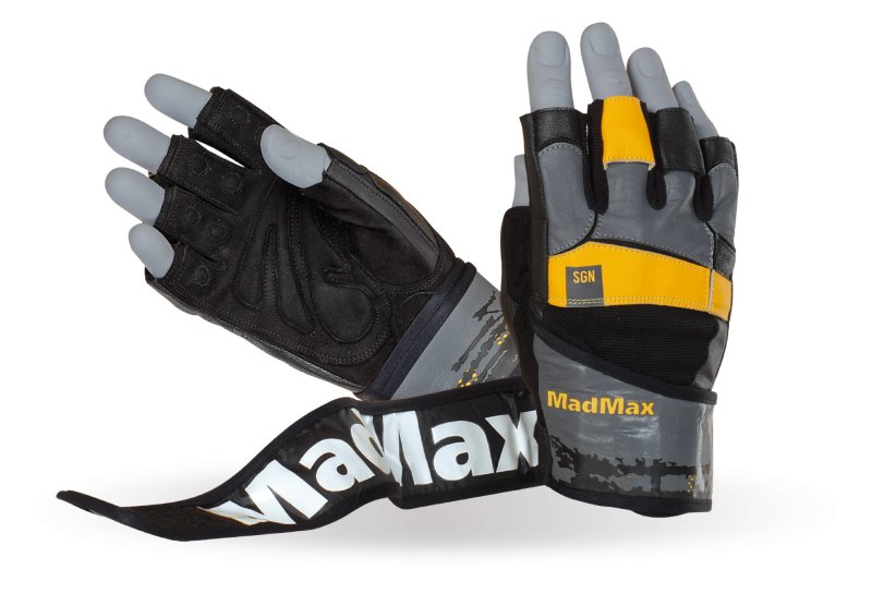 MADMAX Signature Gloves for fitness, Men's, Dark grey / Black / yellow